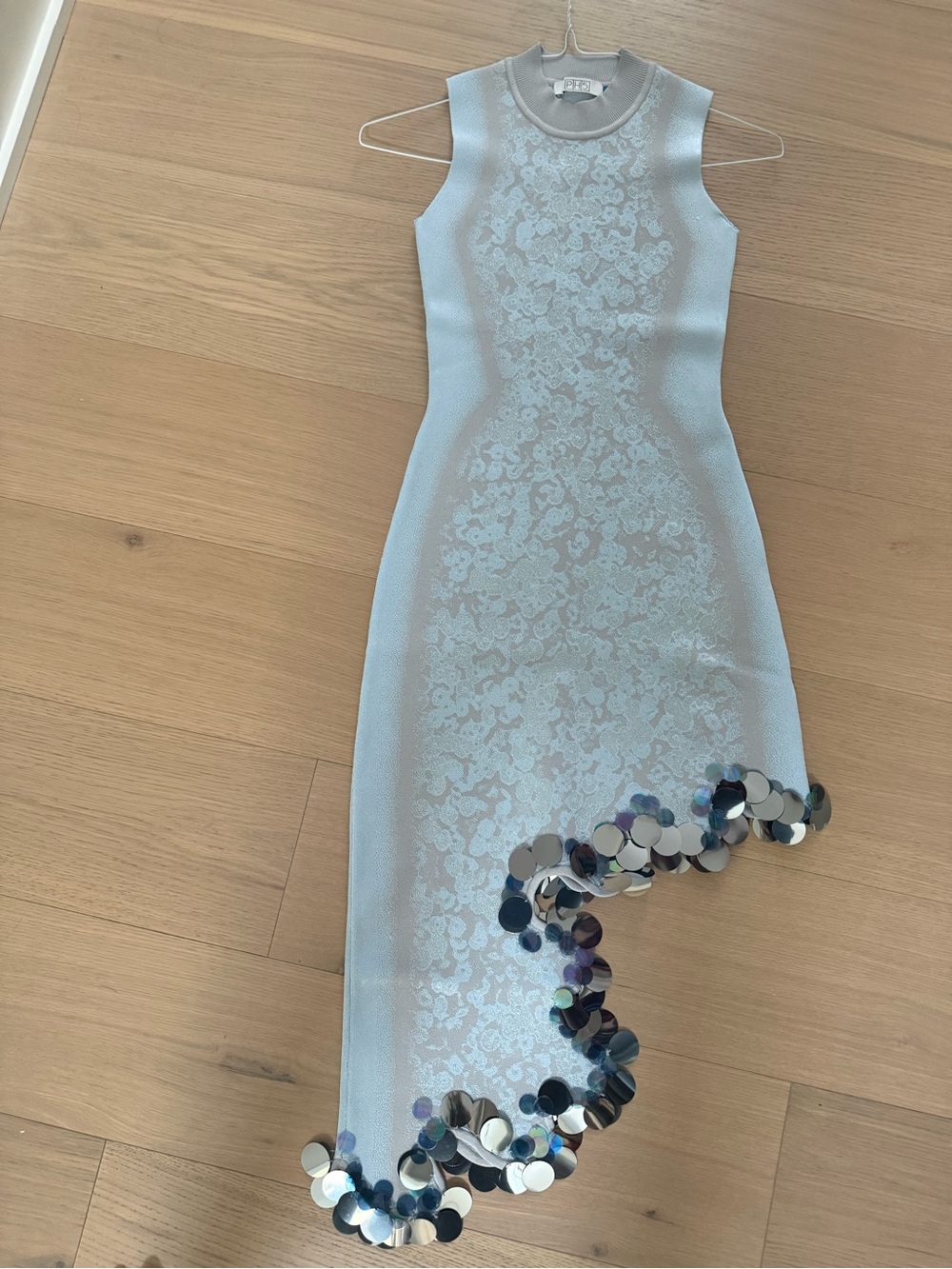 PH5 Light Blue Lace Asymmetrical Dress with Sequin Hem - Picture 3 of 3